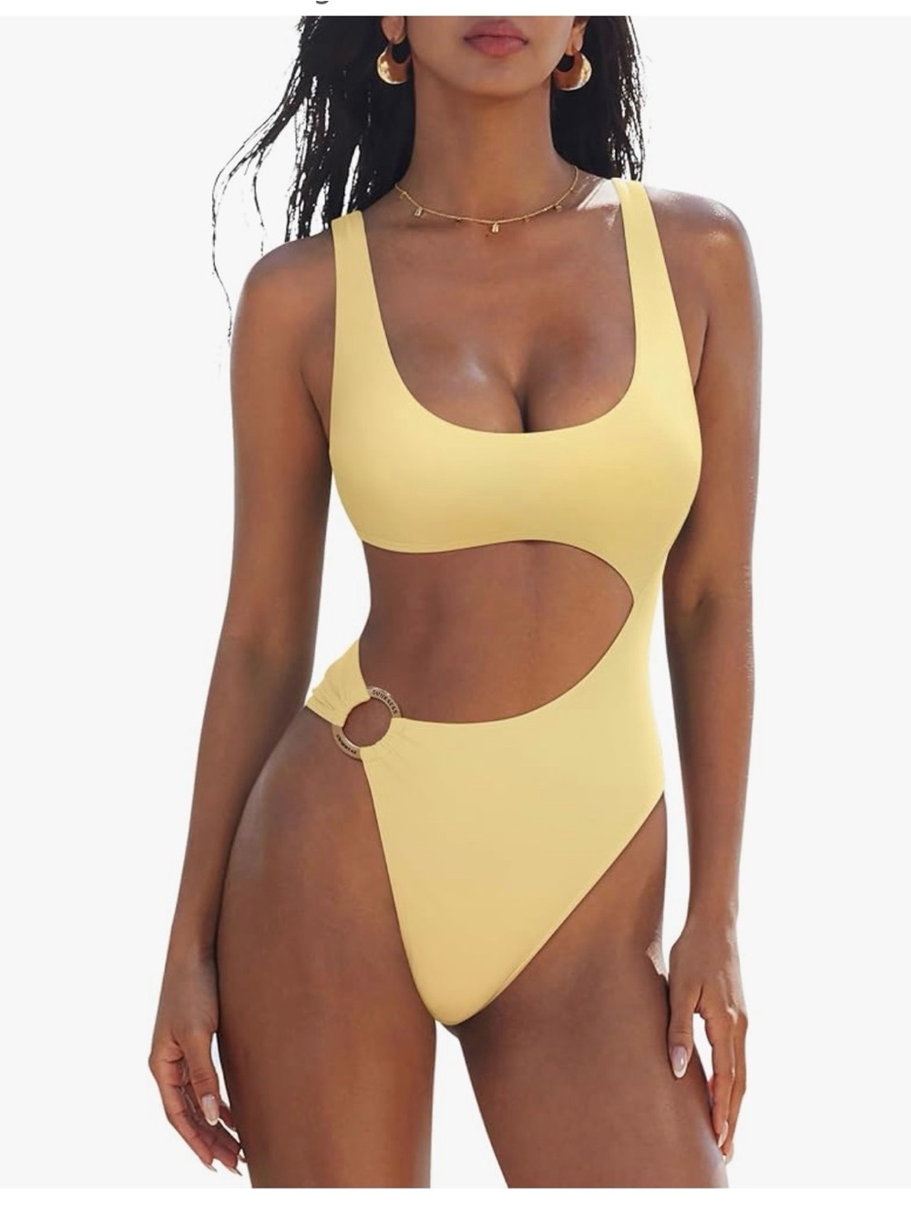 Amazon Yellow Cutout One-Piece Swimsuit with Ring Accent